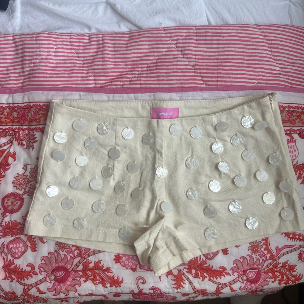 Edikted Cream Sequin Women's Shorts